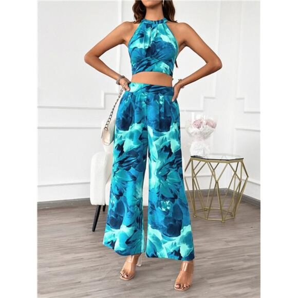 Devine Printed Halter Neck Top and Pants Set - Picture 4 of 4